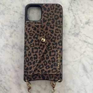 Side Slot Crossbody Bandolier in Dark Leopard/Gold